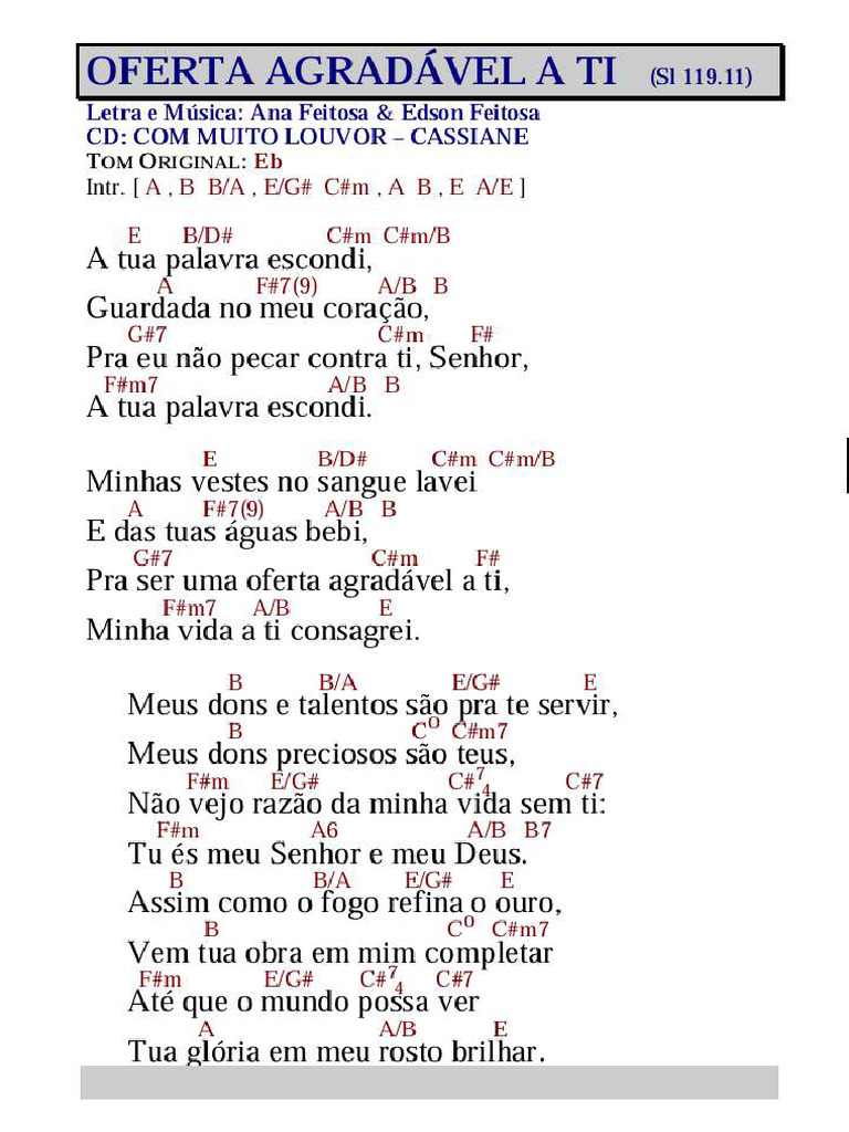 a tua palavra escondi - CIFRA | PDF