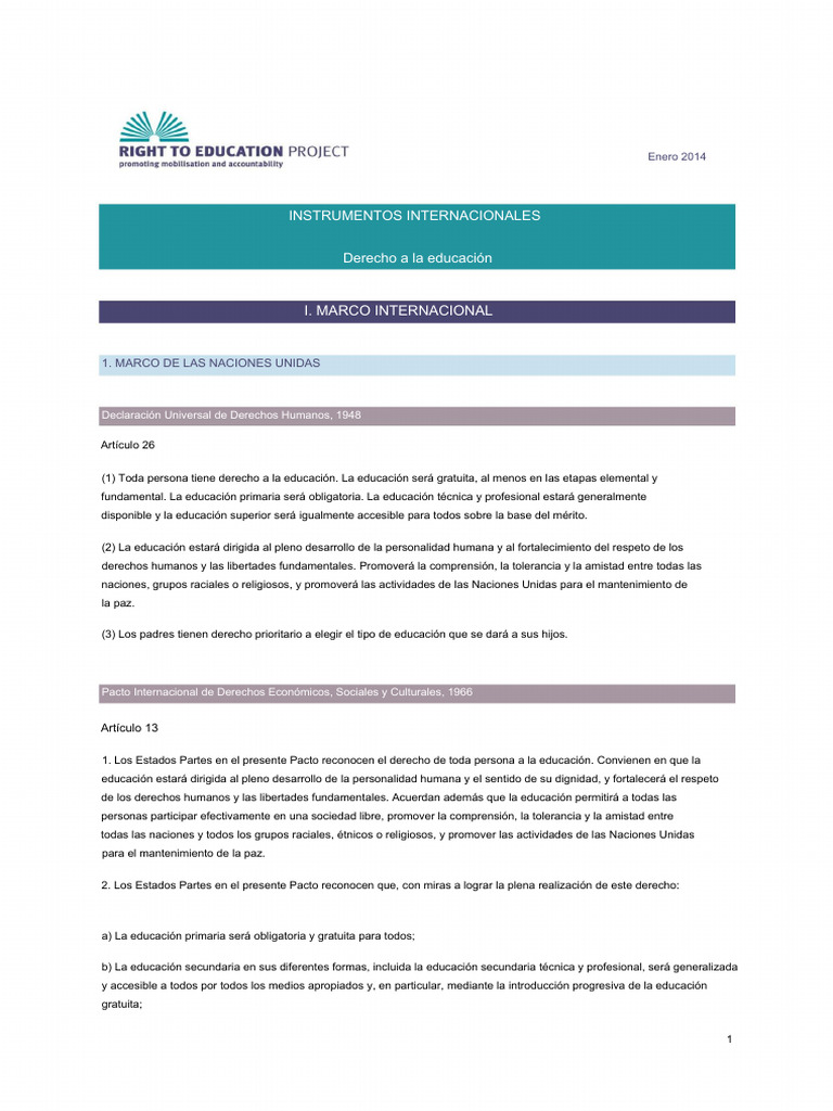 RTE International Instruments Right To Education 2014 | PDF