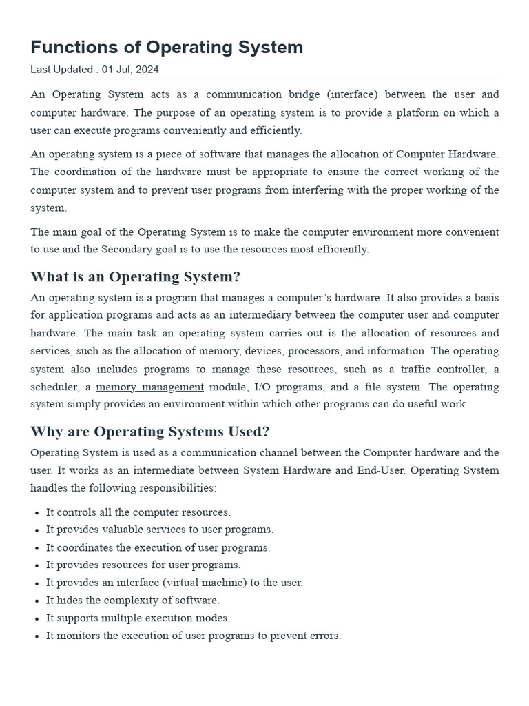 3 Functions of Operating System | PDF