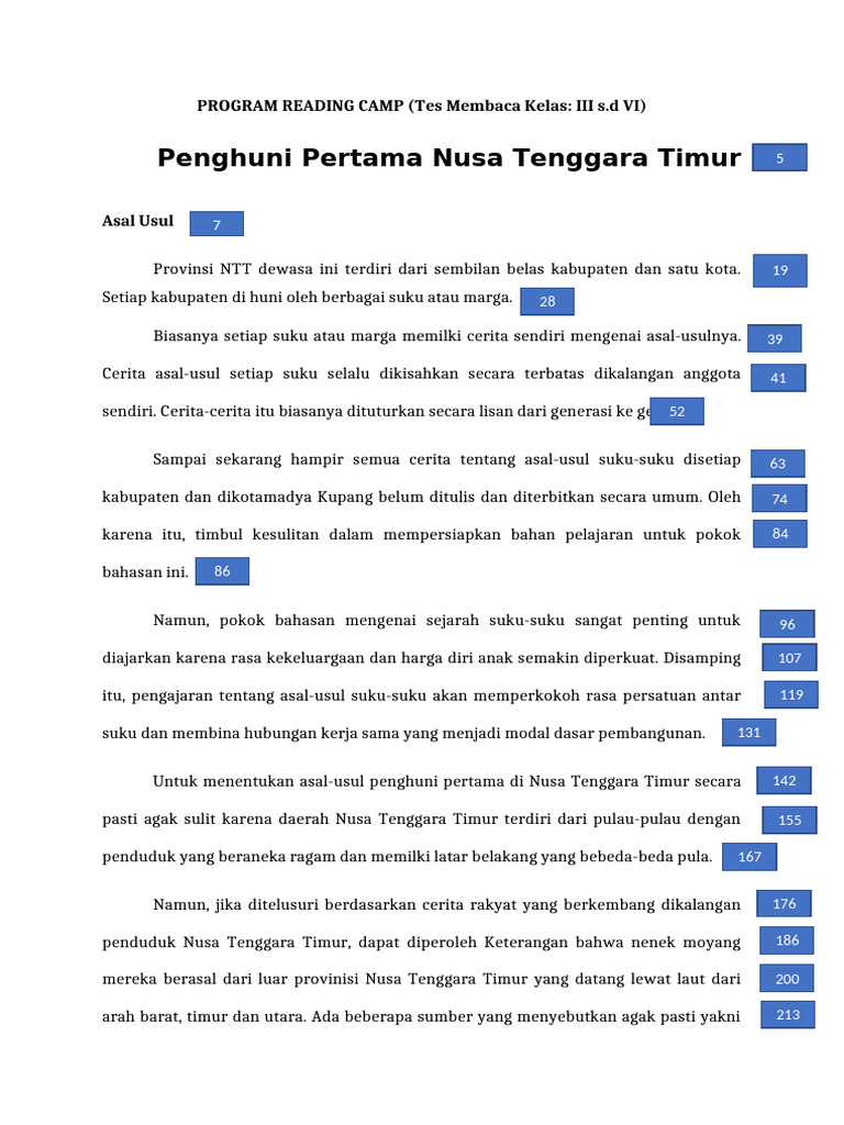 PROGRAM READING CAMP (Tes Membaca Kelas | PDF