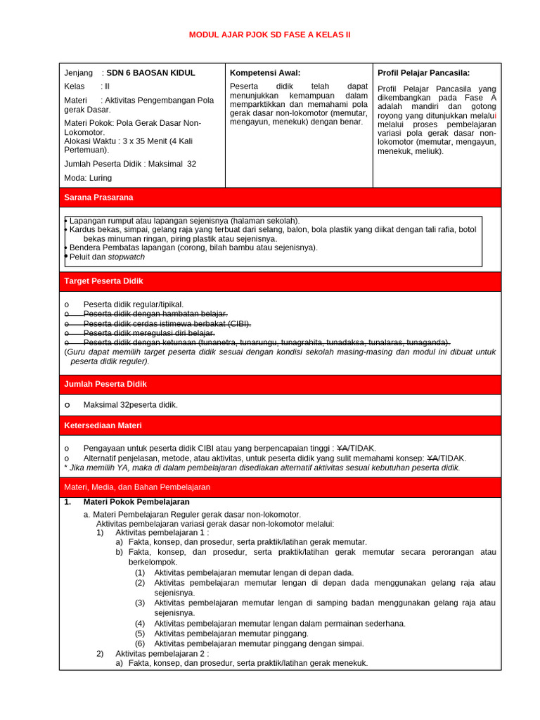 Modul Pjok Kelas 2 Kumer | PDF
