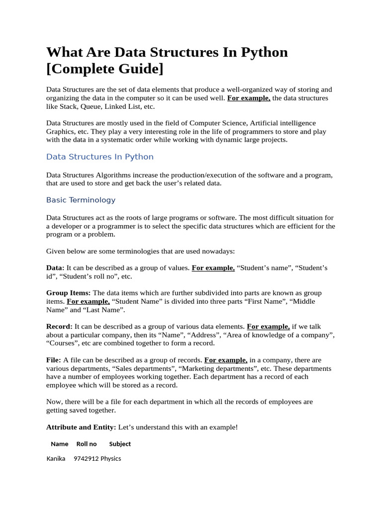 What are data structures in python pdf