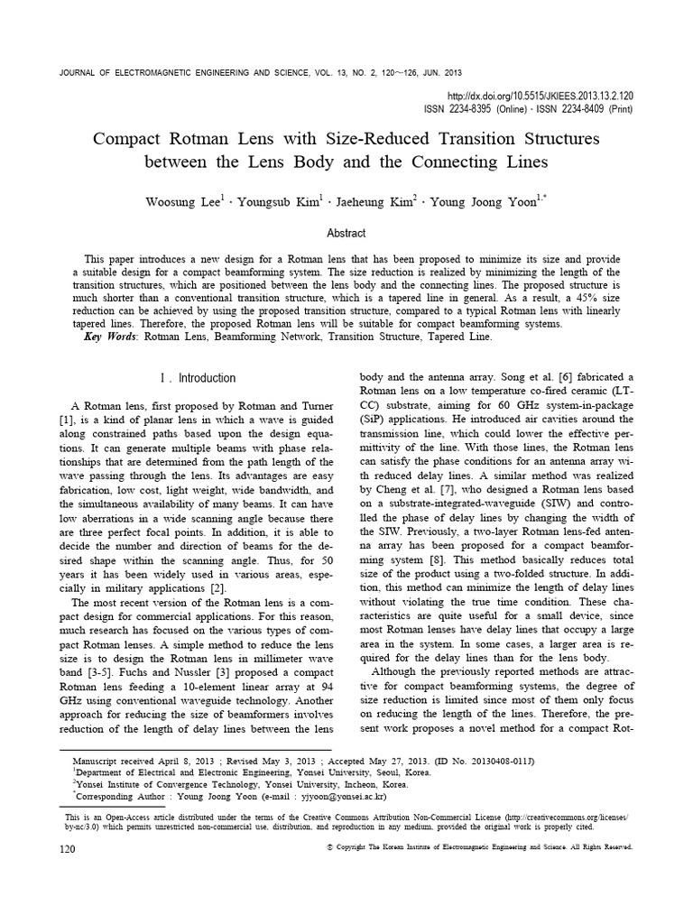 Compact Rotman Lens With Size-Reduced Transition Structures E1ELAT ...
