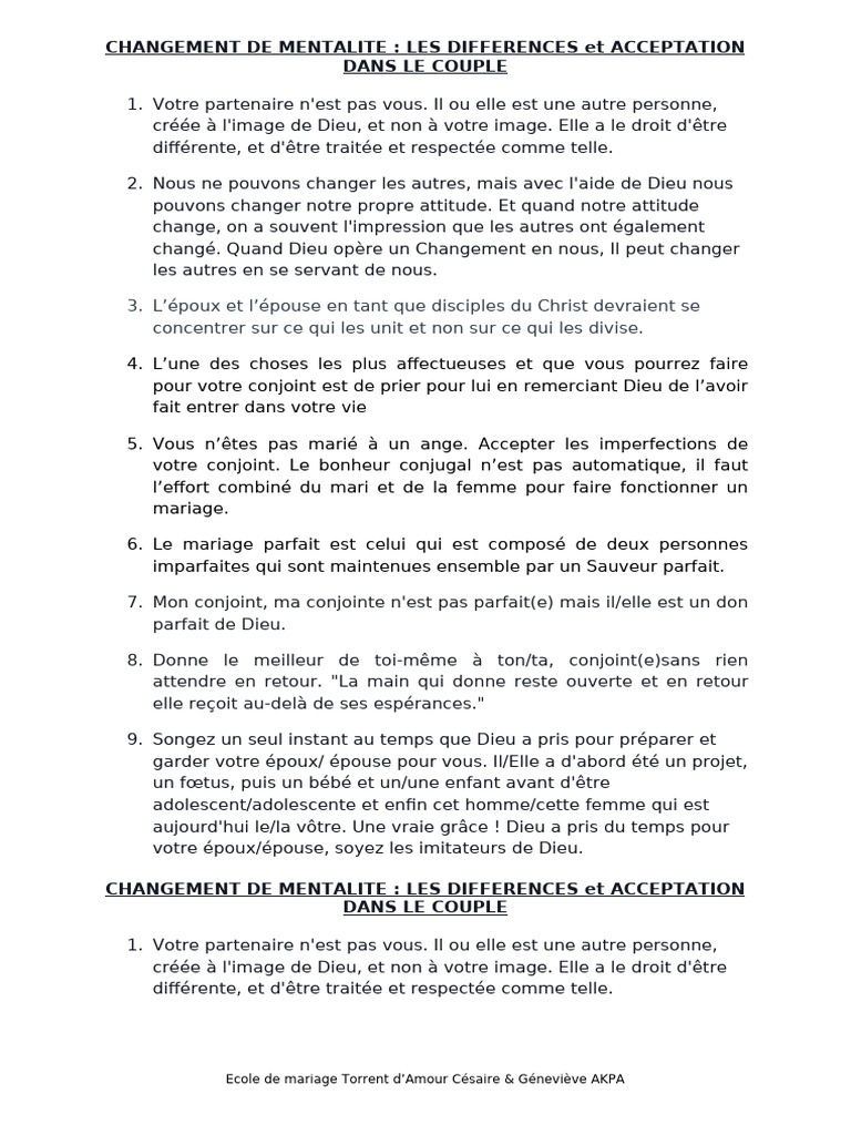 CHANGEMENT DE MENTALITE Différences Et Acceptation 2 | PDF