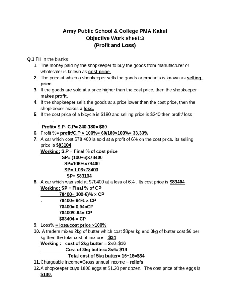 Solved Worksheet Unit 3 | PDF