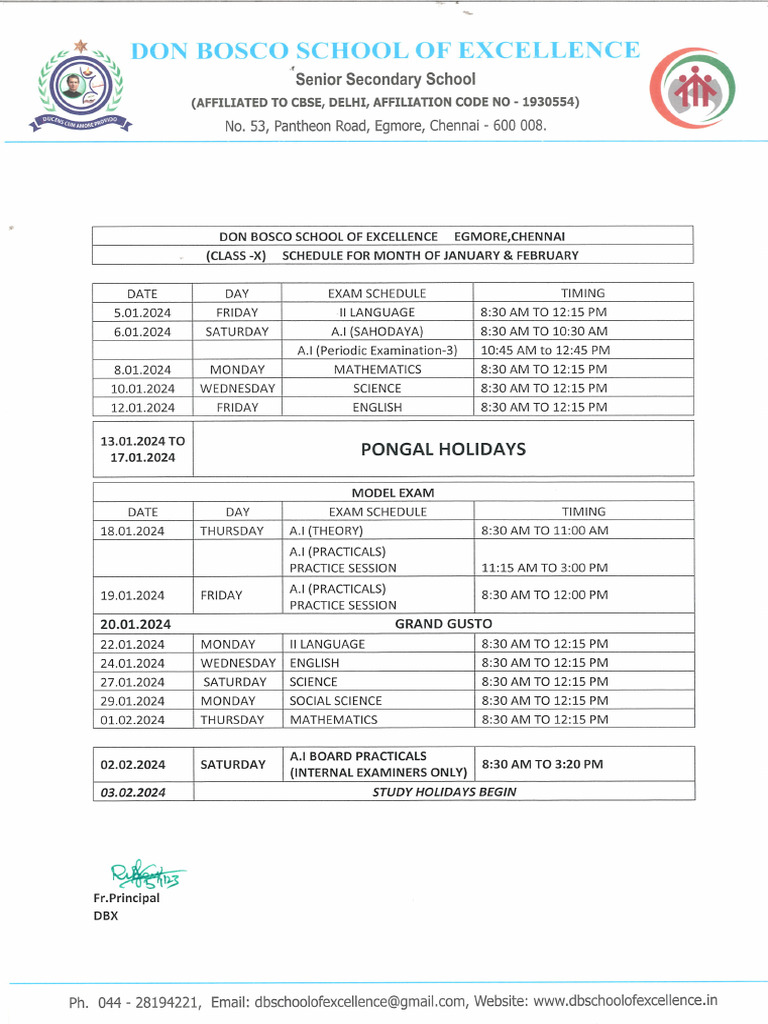 (Class - X) Schedule For Month of January & February | PDF