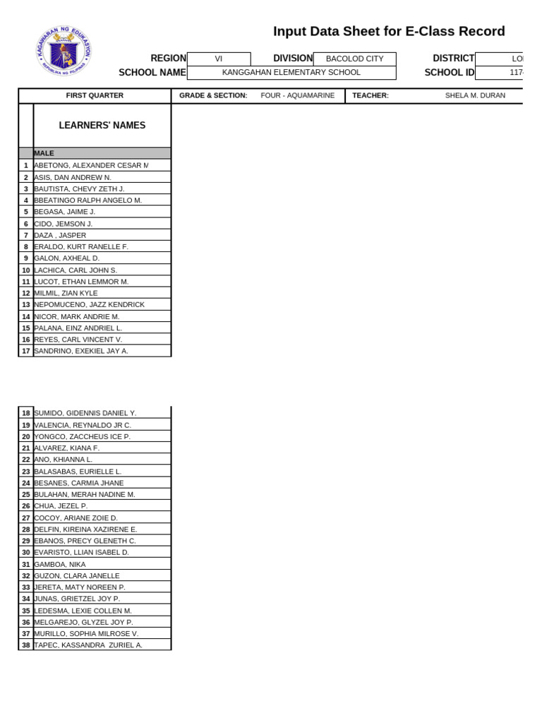 Mapeh 4 class record pdf