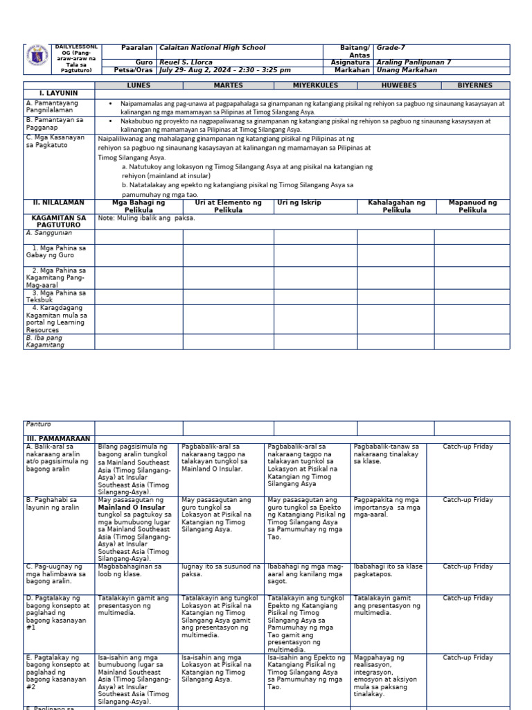 Grade 7 Araling Panlipunan Lesson Plan | PDF | Science & Mathematics