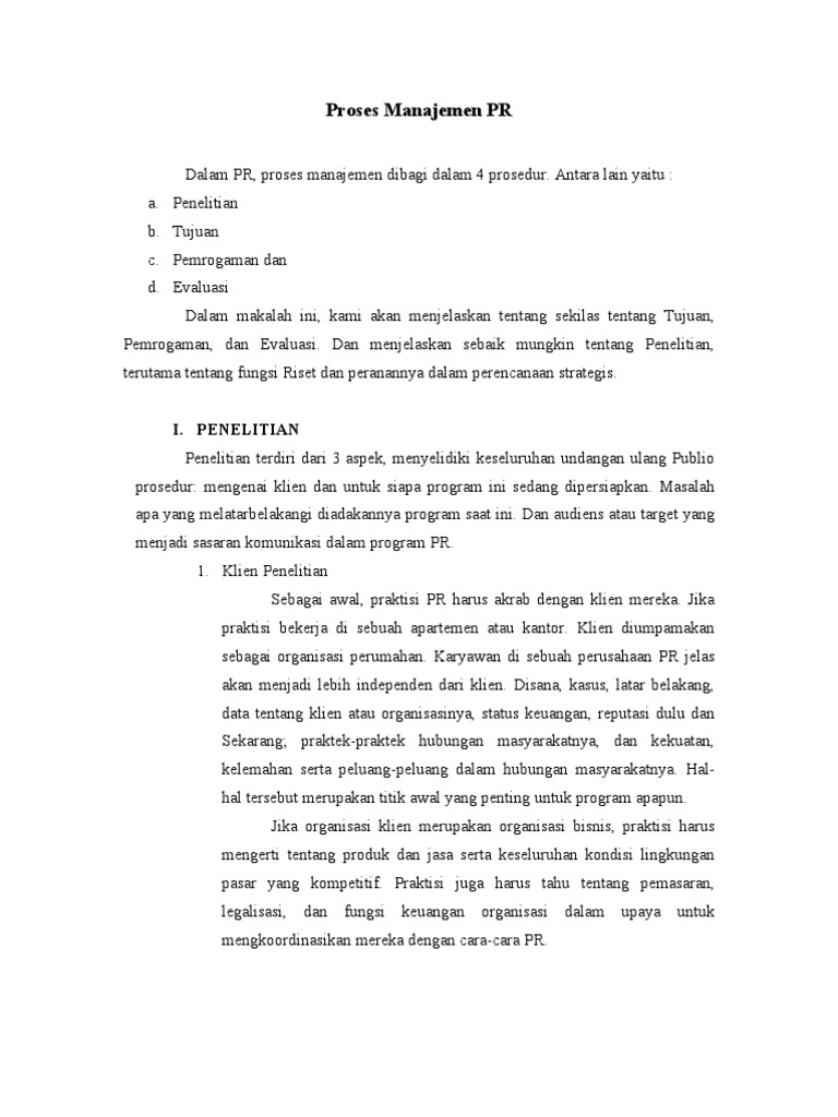 Proses Manajemen PR dan Penelitian | PDF