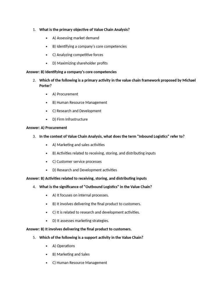 Value Chain Analysis MCQ | PDF
