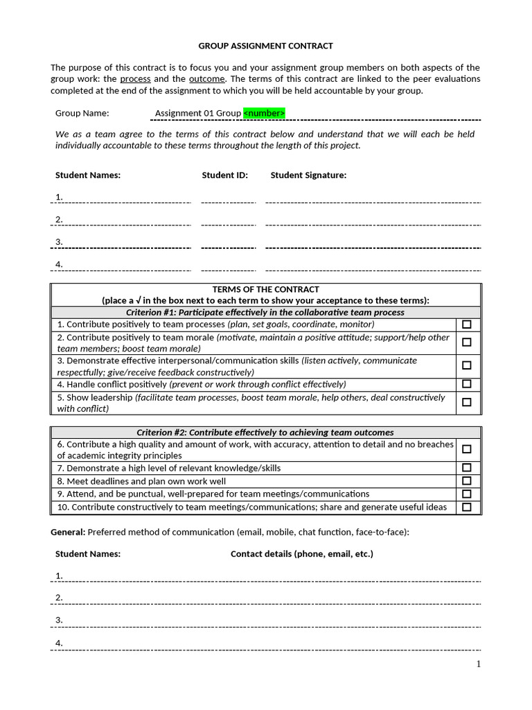 BUSN8066 - S2 - 2024 Assignment 01 - Group Assignment Contract | PDF