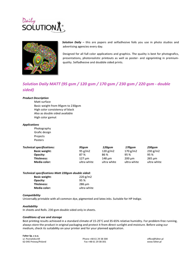 Solution-Daily-Matt-95 120 170 230gsm 220-gsm-DS EN | PDF