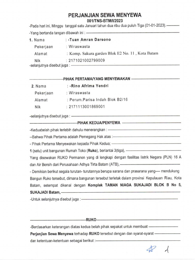 Perjanjian Sewa Menyewa | PDF
