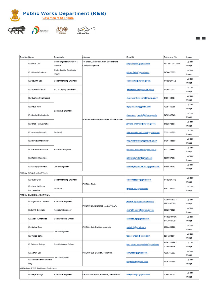 Tripura PWD Contact Directory | PDF | Rural Development | Road Transport