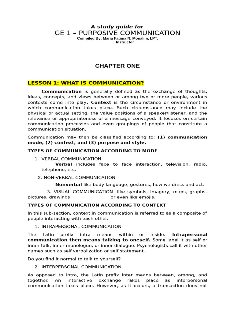 Purposive Communication Study Guide | PDF