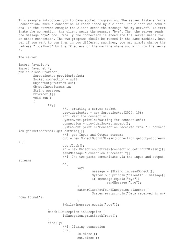 Java Socket Programming PDF Network Socket Server