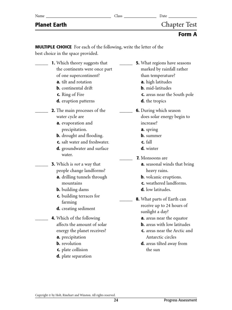 Ch. 2 Planet Earth Test A | PDF