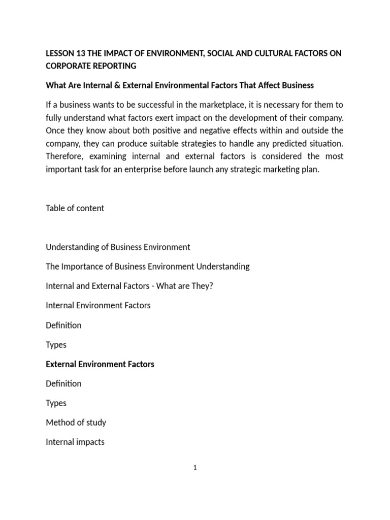 Lesson 13 The Impact of Environmental Social Cultural Factors On ...