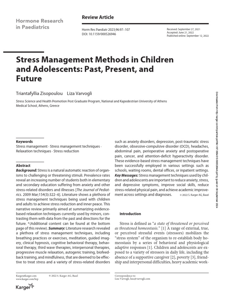 Stress Management Methods in Children and Adolescents | PDF