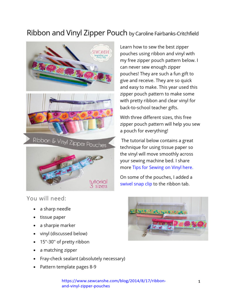 Ribbon and Vinyl Zipper Pouch | PDF