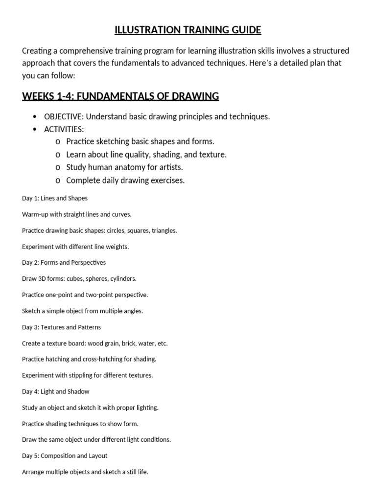 Illustration Skills Training Plan | PDF | Drawing | Composition (Visual ...