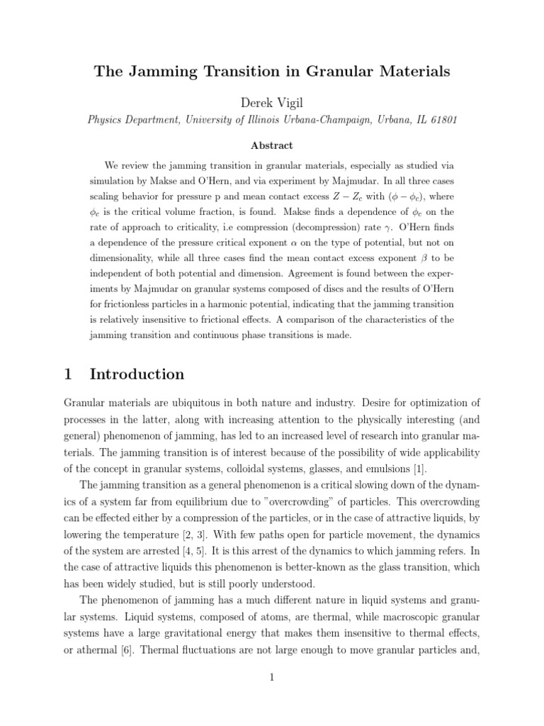 The Jamming Transition in Granular Materials | PDF