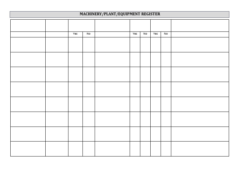 Template-Machinery Plant Equipment Register | PDF