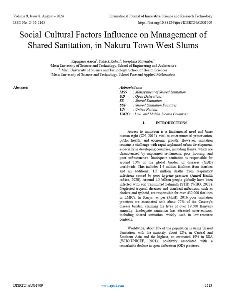Social-Cultural Factors Influence On Management of Shared Sanitation ...