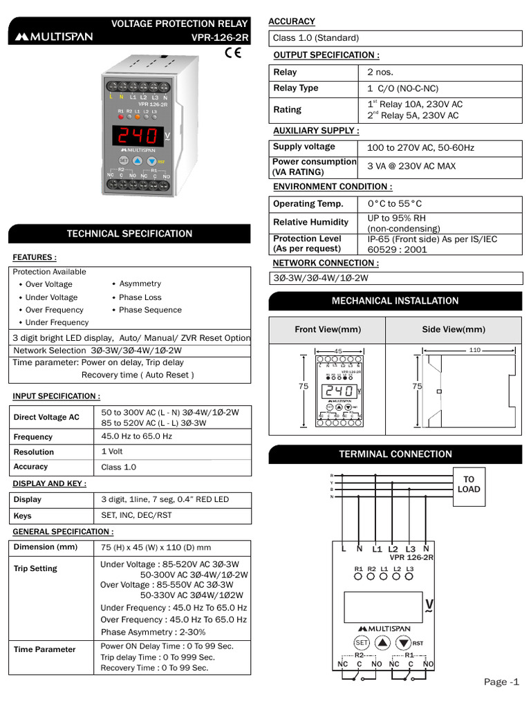 Multispan Voltage Protection Relay | PDF