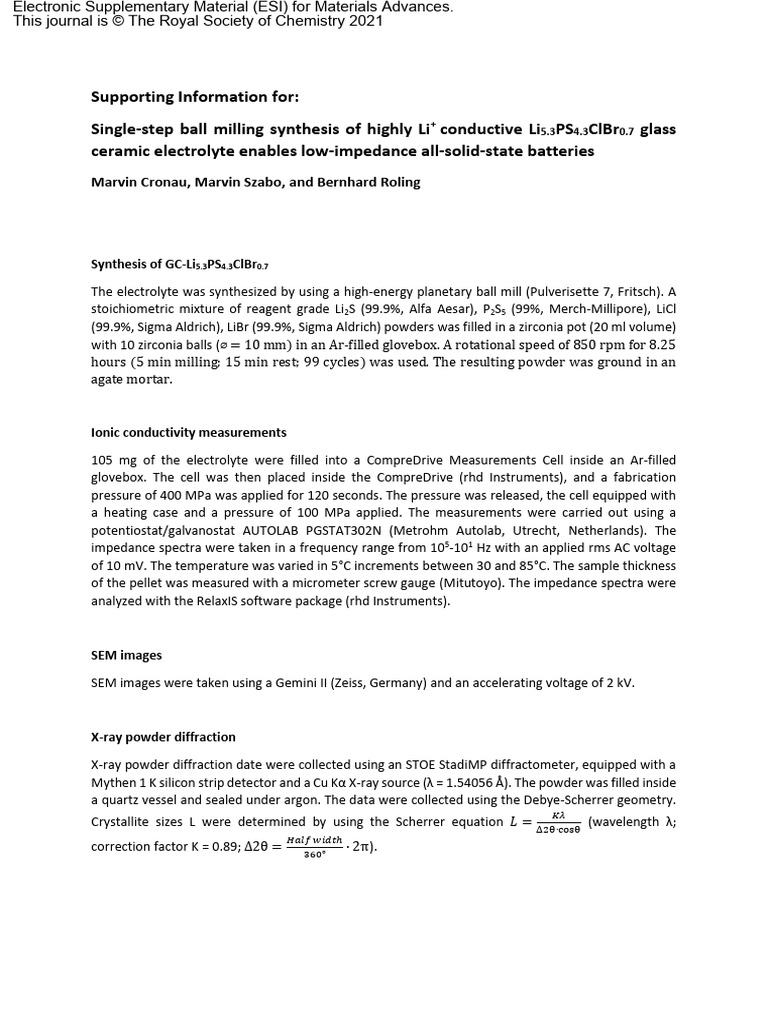 Single-Step Ball Milling Synthesis of Highly Li+ Conductive Li5.3PS4 ...