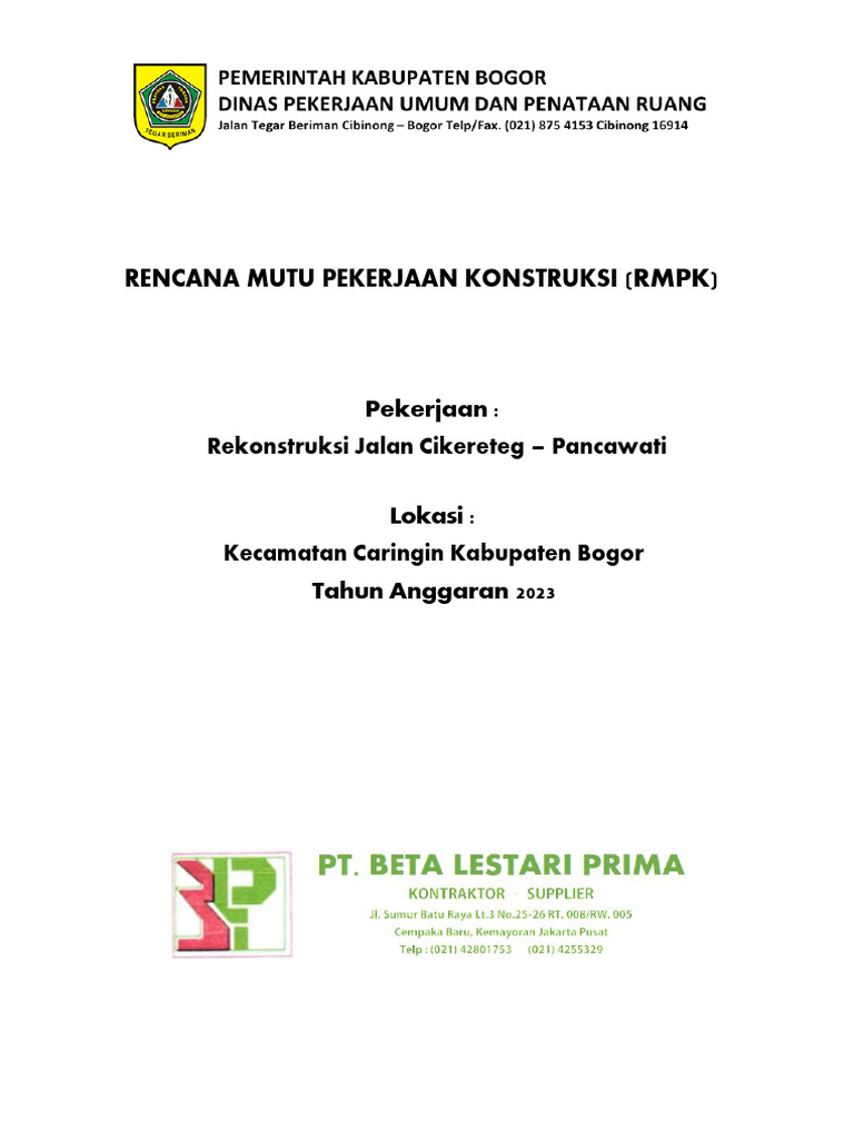 Rencana Mutu Pekerjaan Konstruksi (RMPK) | PDF