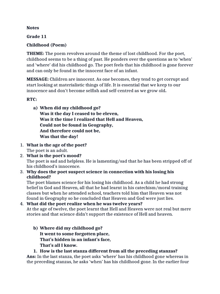 Notes Revised Childhood | PDF
