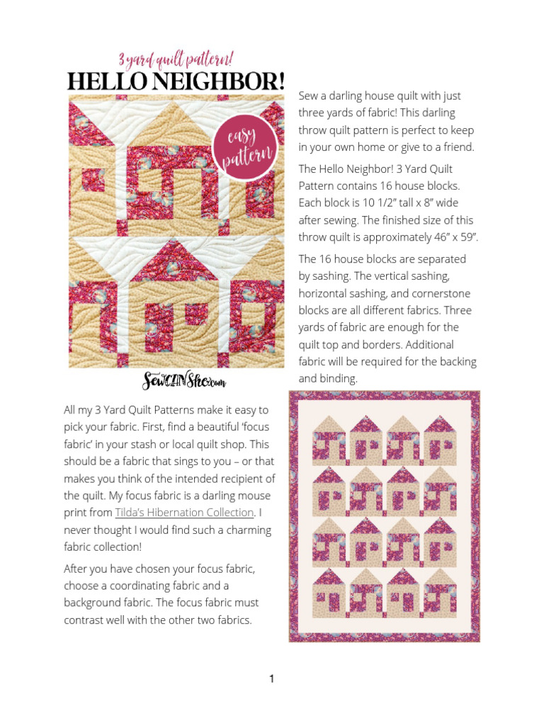 Hello Neighbor 3 Yard Quilt | PDF