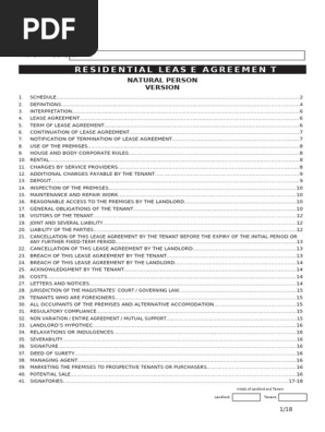 Residential Lease Agreement - Natural Person - Template