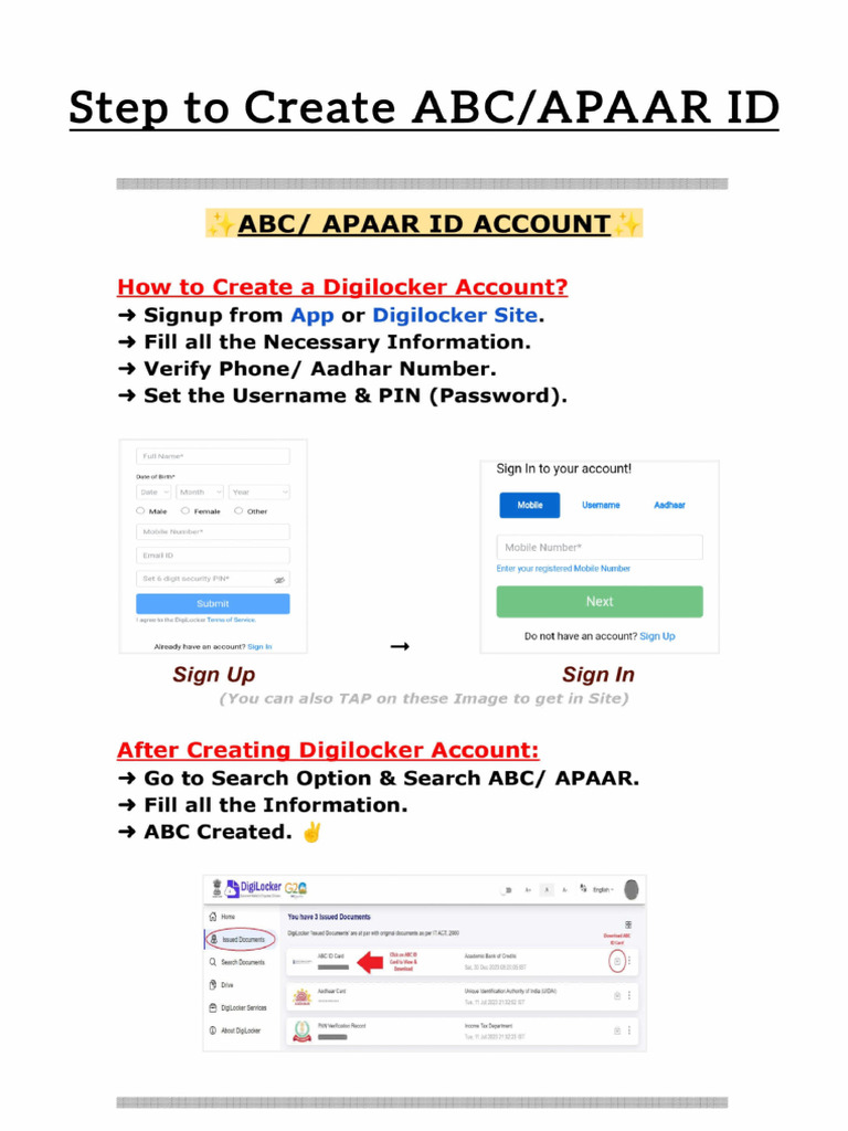 Steps to Create ABC/APAAR ID | PDF | Cyberspace | Applications Of ...