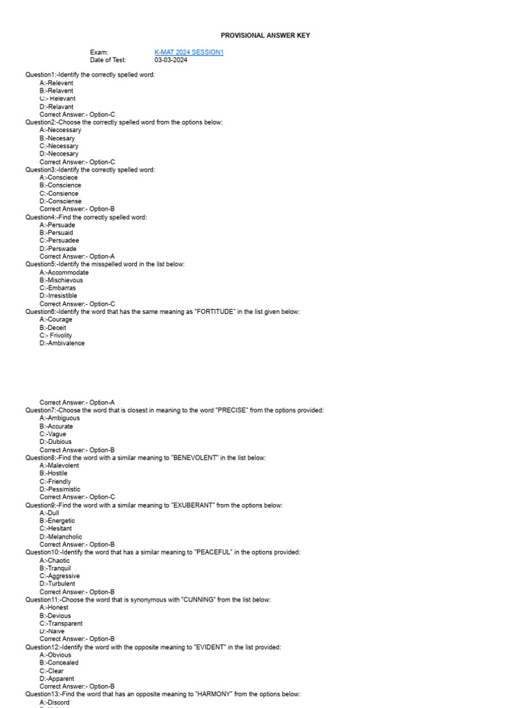 Prov Answer Key | PDF