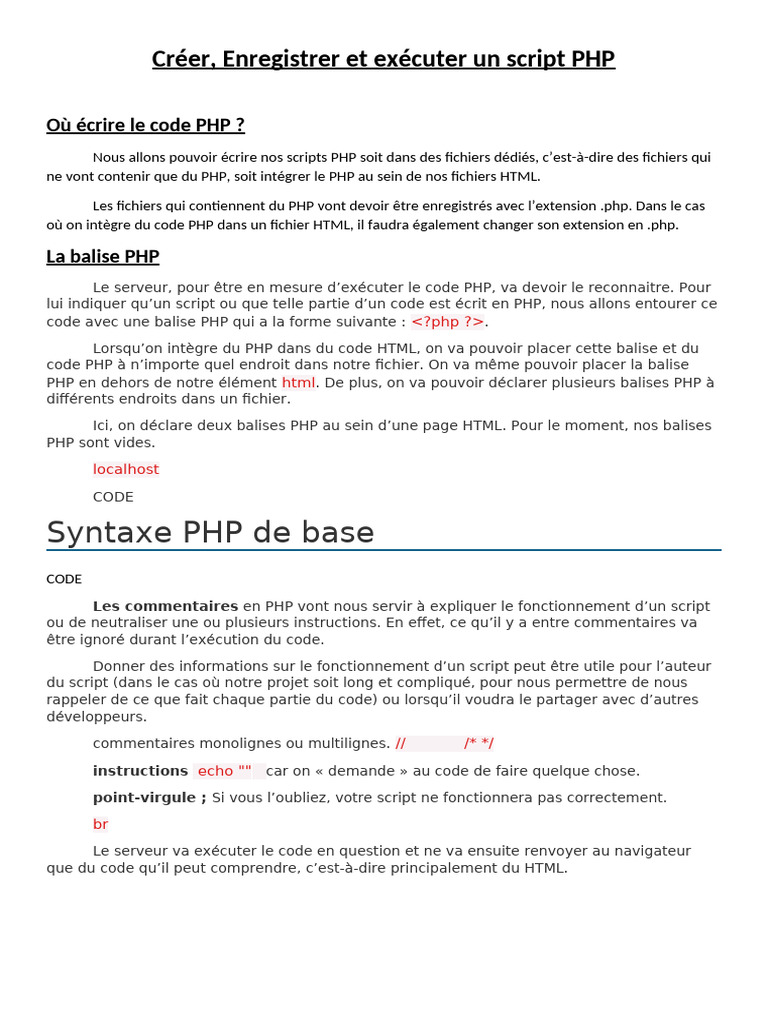 Syntaxe PHP de Base: Créer, Enregistrer Et Exécuter Un Script PHP | PDF ...