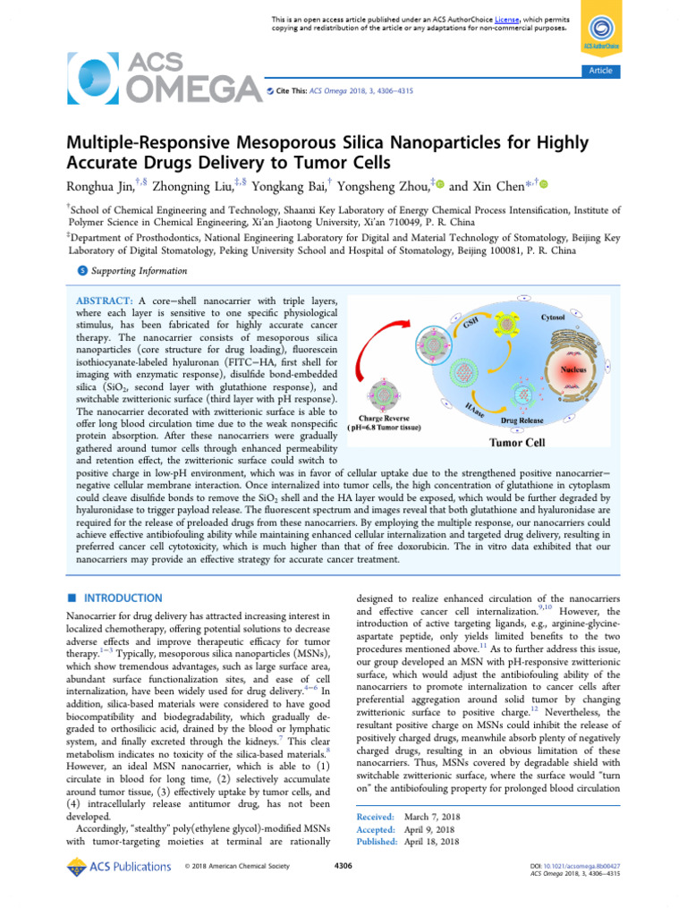 Multiple-Responsive Mesoporous Silica Nanoparticles for Highly | PDF