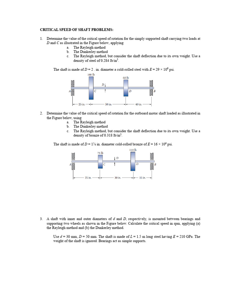 Critical Speed of Shaft Problems | PDF
