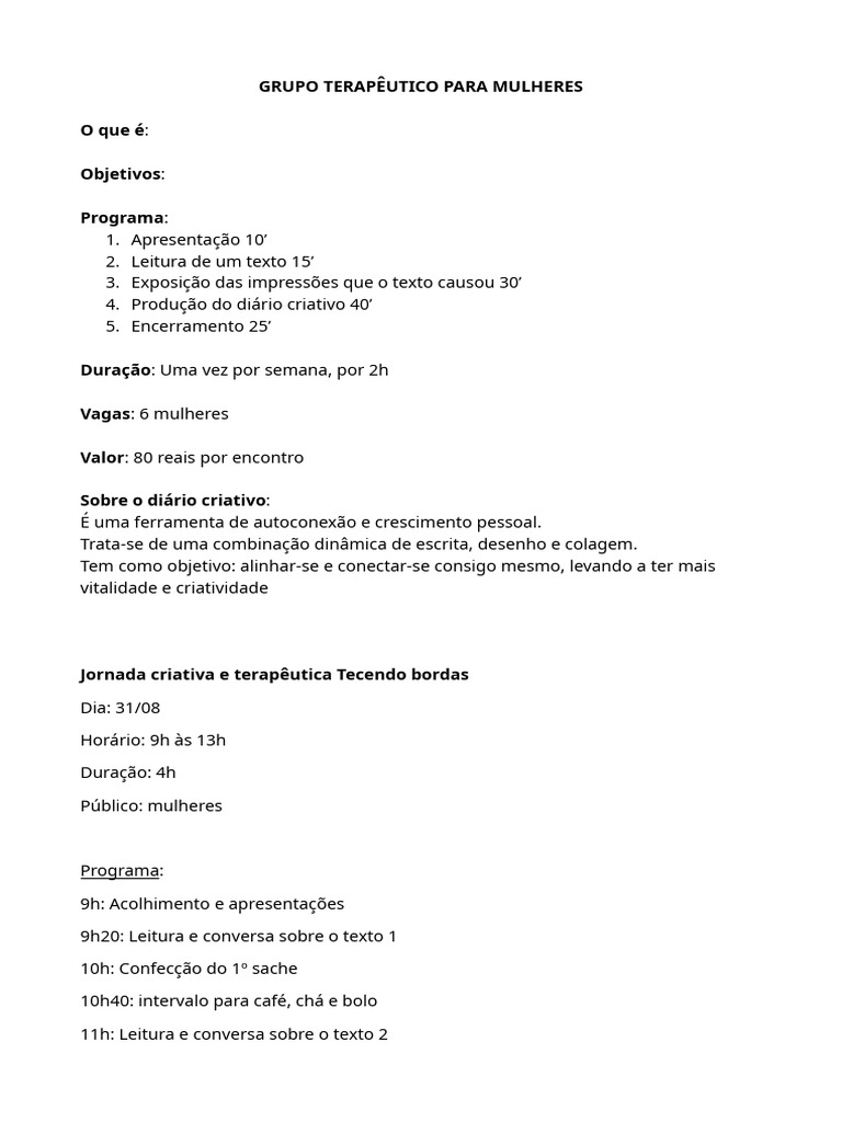 Grupo Terapeutico Com Mulheres Pdf