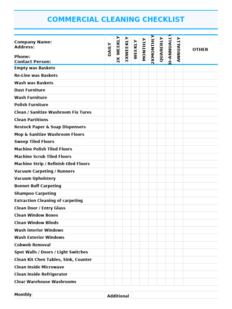 Commercial Cleaning Checklist-865d3z5t2!10!23 | PDF