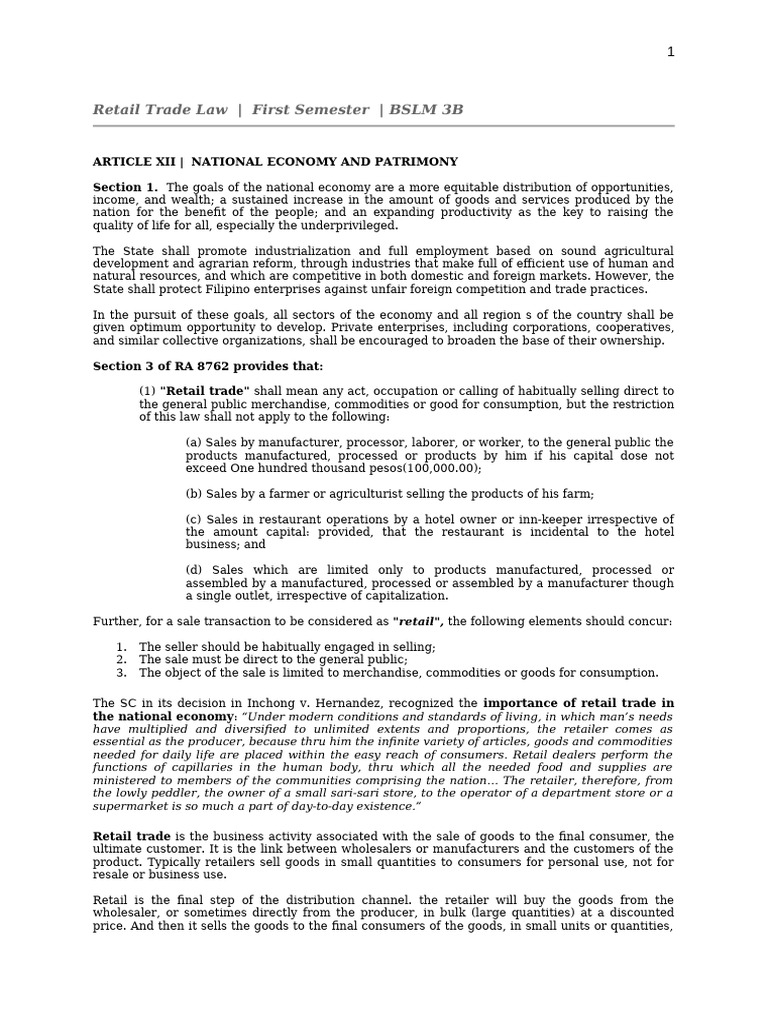 Retail Trade Description