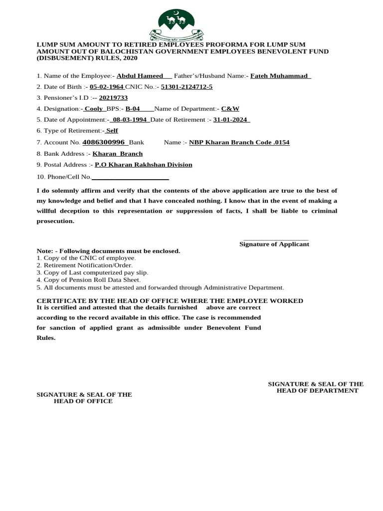 B.F Form in Service - 080630 | PDF | Business | Finance & Money Management