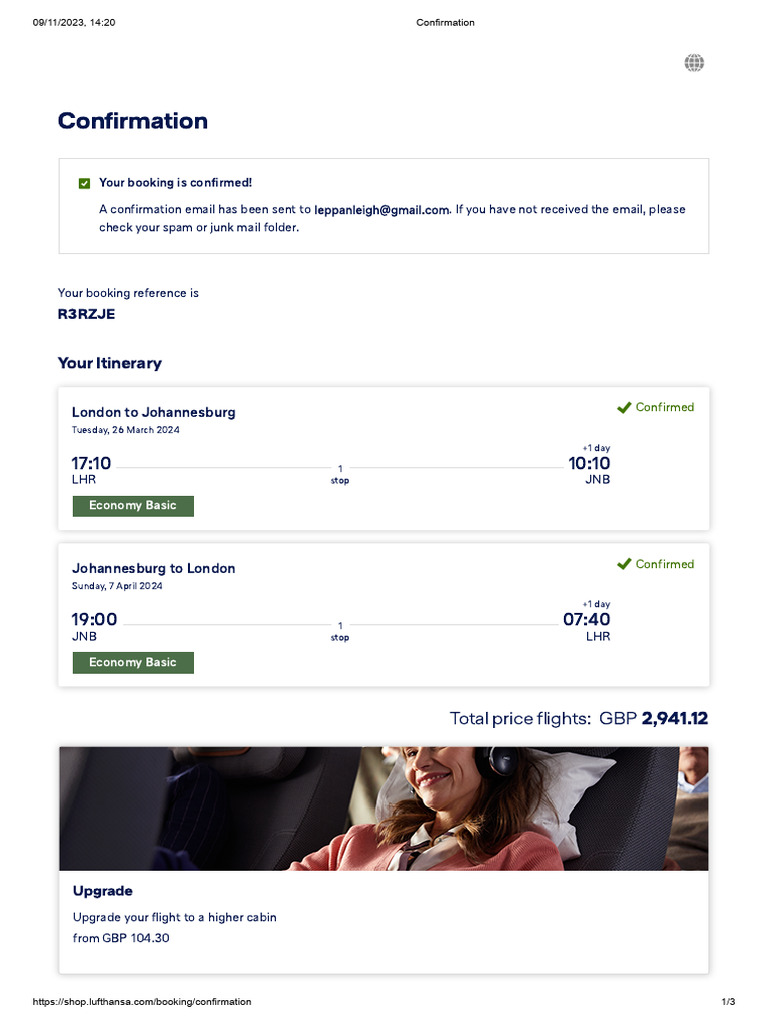 Lufthansa Booking Confirmation