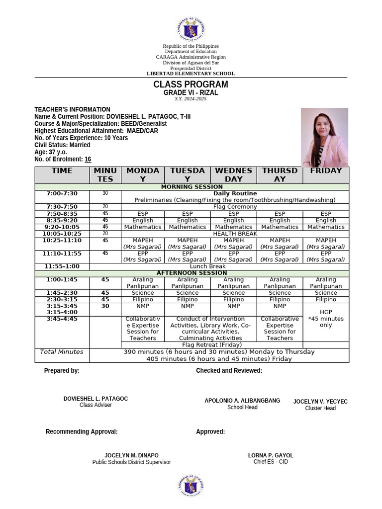 G 6 CLASS TEACHERS PROGRAM 2024 2025 v2 | PDF