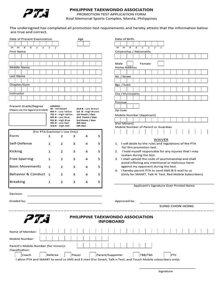 Pta Promotion Test Application Form 1 | PDF