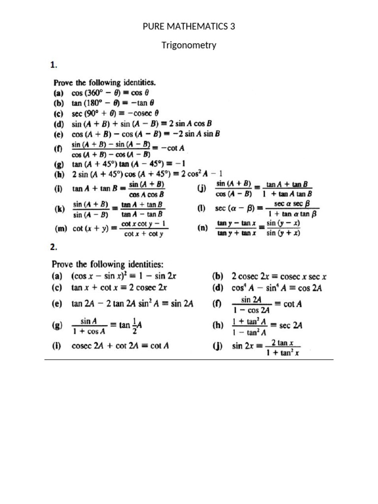 Trigonometry Identities | PDF
