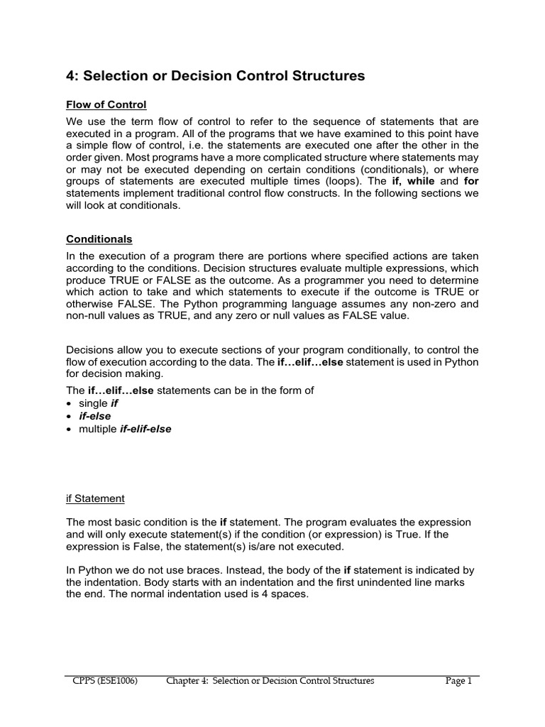 Chapter 4 Selection or Decision Control Structures | PDF