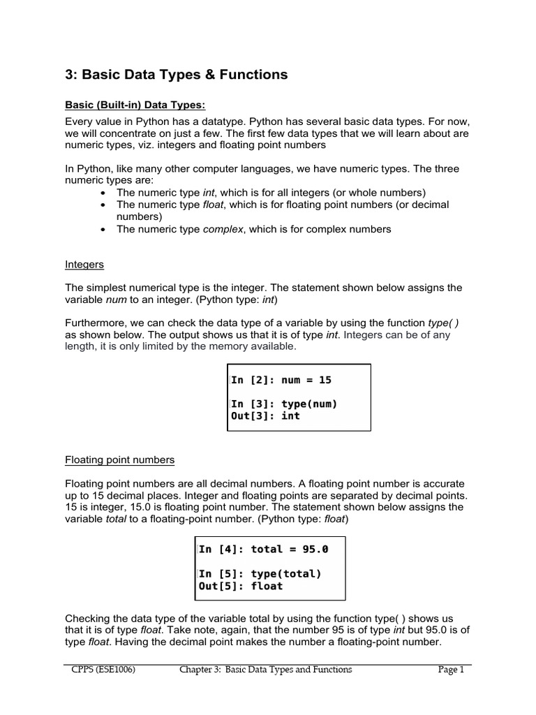 Chapter 3 Basic Data Types and Functions | PDF