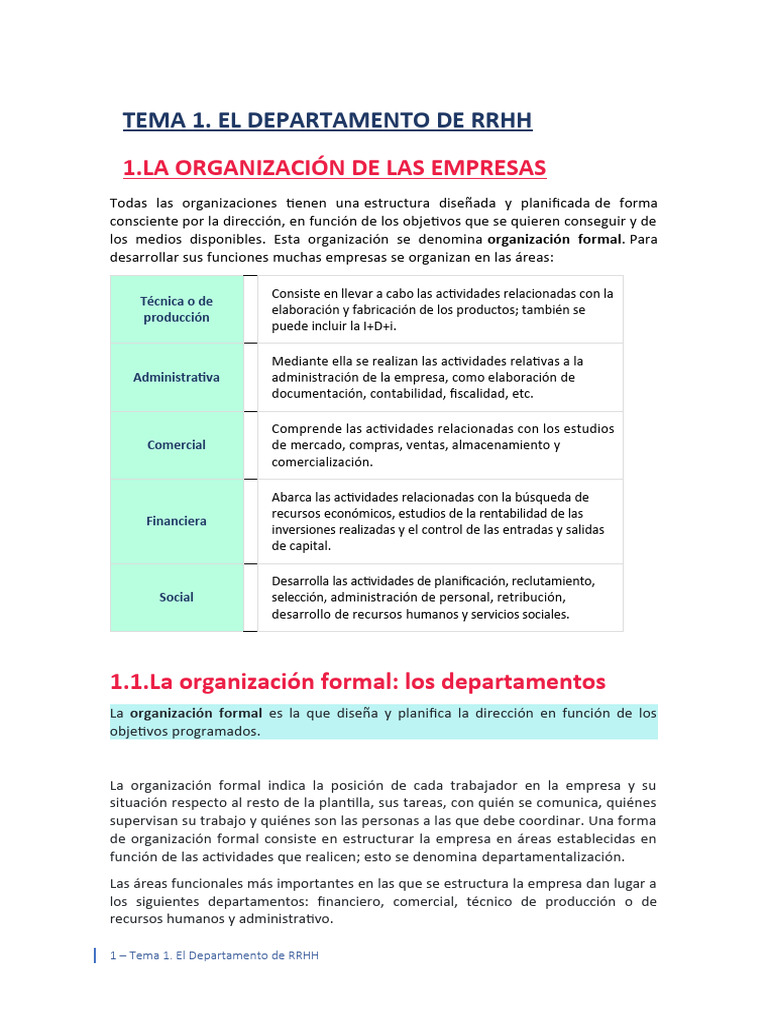 Tema 1. El Departamento de RRHH | PDF